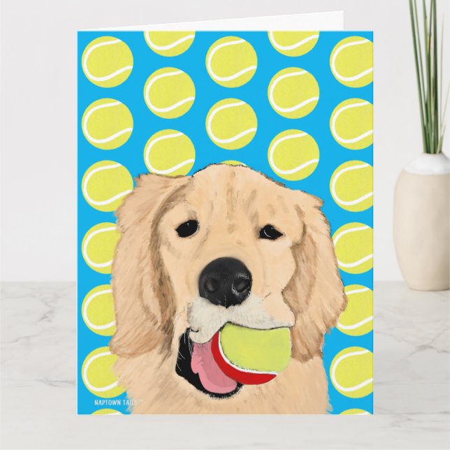 Golden Dog Have a Ball Birthday Card (Front)