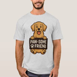 Golden Dog Holding ‘Paw-some Friend’ Sign T-Shirt