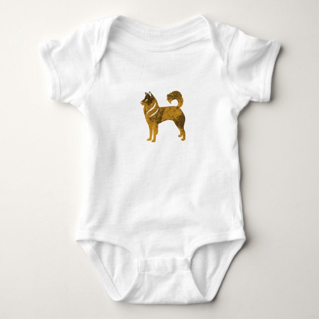 Golden Dog Husky Baby Jersey Bodysuit, White Bodysuit (Front)