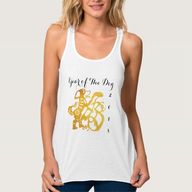 Golden Dog Papercut Chinese New Year Zodiac TT Tank Top (Front)