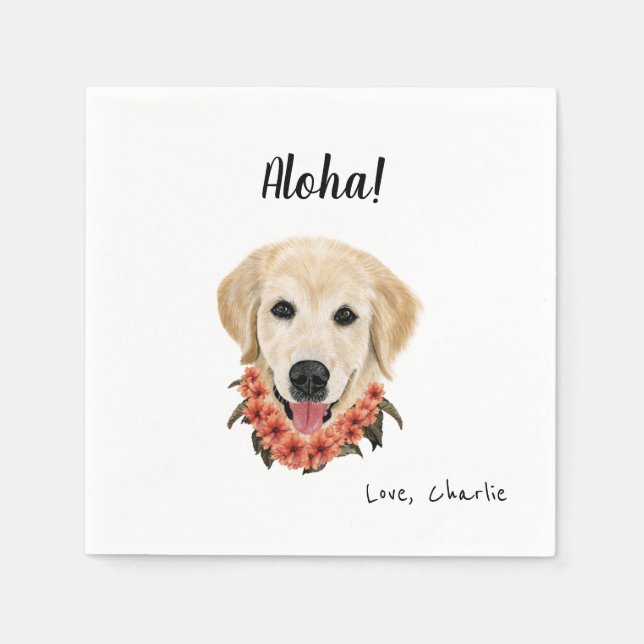Golden Dog with Lei Cocktail Napkins (Front)