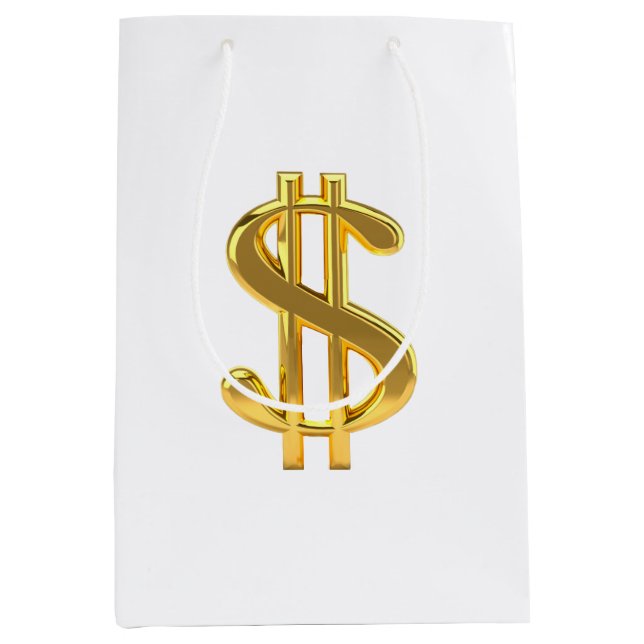 Golden Dollar Sign on White Gift Bag (Front)