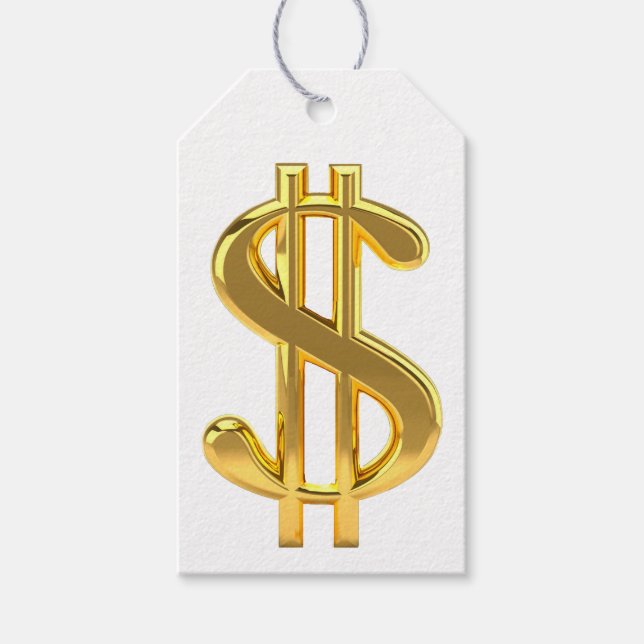 Golden Dollar Sign On White Gift Tag (Front)