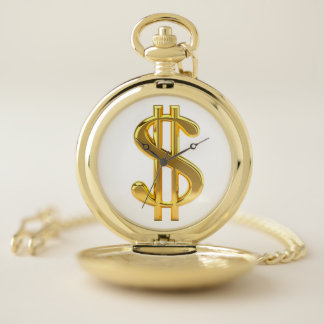 Golden Dollar Sign Pocket Watch