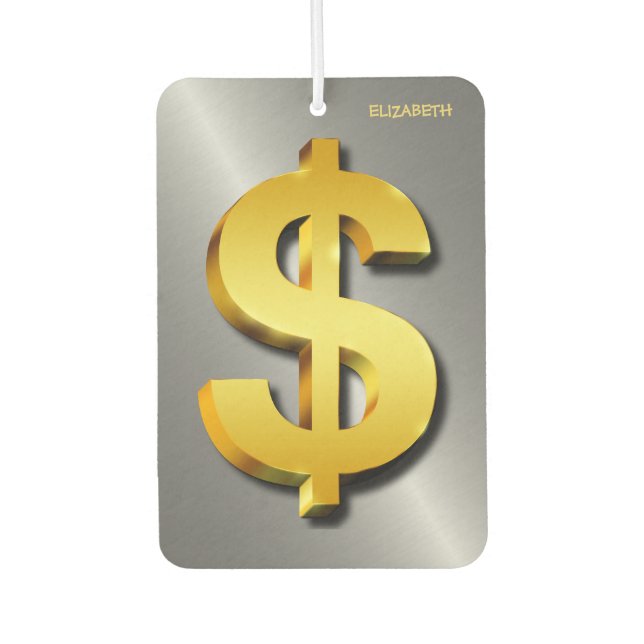 Golden Dollar Sparkling Sign Money Symbol Car Air Freshener (Front)