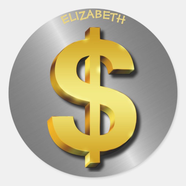 Golden Dollar Sparkling Sign Money Symbol Classic Round Sticker (Front)