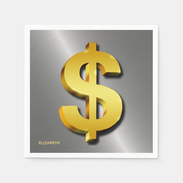 Golden Dollar Sparkling Sign Money Symbol Paper Napkins (Front)
