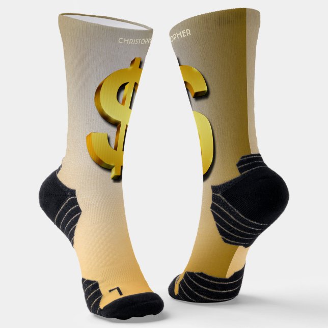 Golden Dollar Sparkling Sign Money Symbol Socks (Angled)