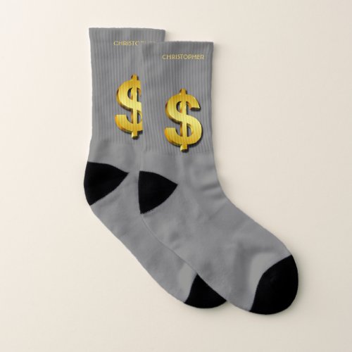 Golden Dollar Sparkling Sign Money Symbol Socks