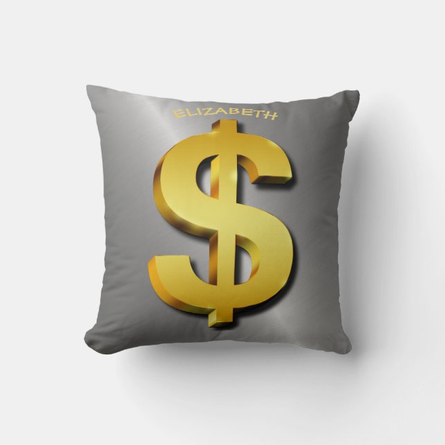 Golden Dollar Sparkling Sign Money Symbol Throw Pillow (Front)