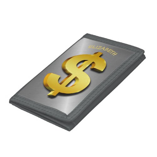 Golden Dollar Sparkling Sign Money Symbol Tri_fold Wallet