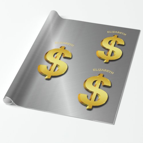 Golden Dollar Sparkling Sign Money Symbol Wrapping Paper