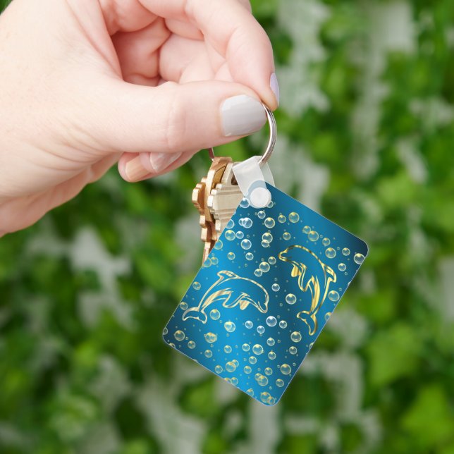 golden dolphins with golden drops of water keychain (Hand)