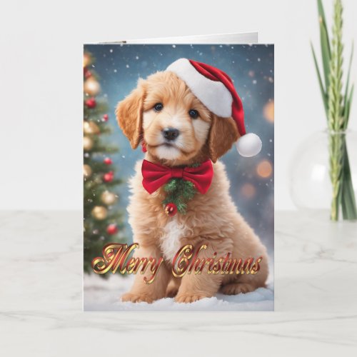 Golden Doodle Christmas puppy greeting Holiday Card