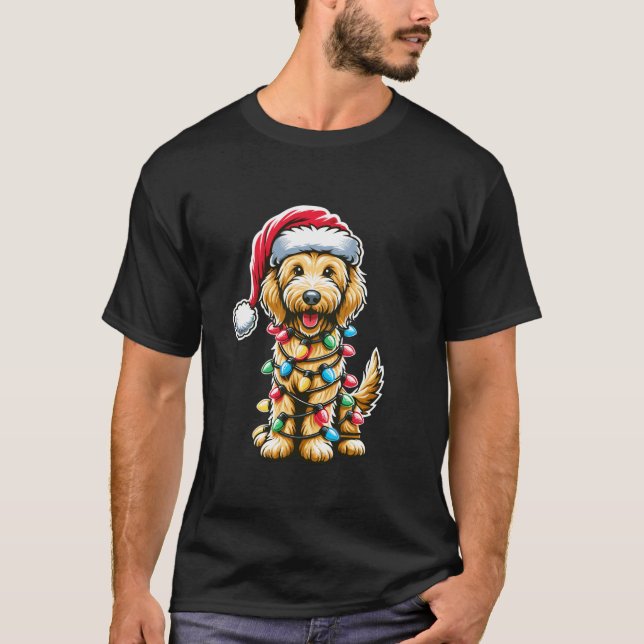 Golden Doodle Christmas Tree Xmas Dog Pajamas Gold T-Shirt (Front)