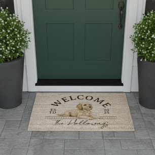 Golden Doodle Custom Family Name Welcome Fiber Doormat