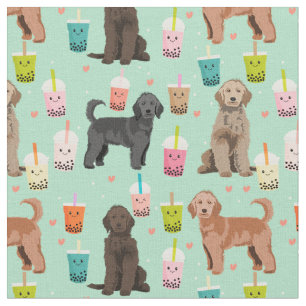 Golden Doodle cute and kawaii boba tea mint Fabric