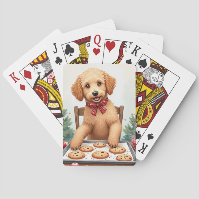 Golden Doodle Decorating Christmas Cookies Poker Cards (Back)