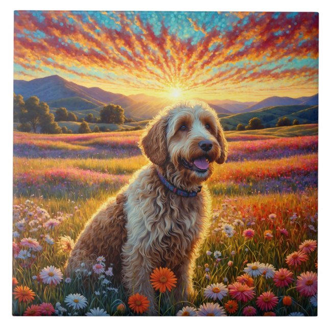 Golden Doodle dog Ceramic Tile (Front)