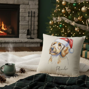 Golden Doodle Dog Christmas Illustration Pet Name Throw Pillow