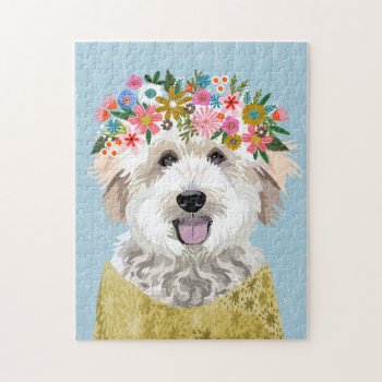 Golden Doodle Dog Flower Crown Jigsaw Puzzle by FriendlyPets at Zazzle