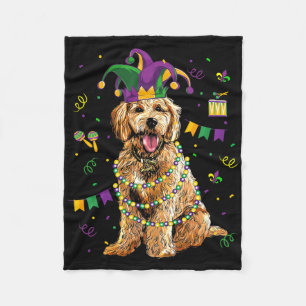 Golden Doodle Dog Lover Cute Mardi Gras Carnival J Fleece Blanket