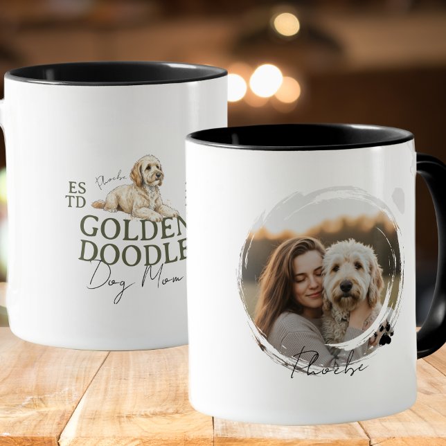 Golden Doodle Dog Mom Photo Mug (Elevate your kitchen set with this Custom Pet Portrait Dog Mom Golden Doodle mug! )