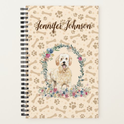 Golden Doodle Dog Paw Print  Floral Cute Notebook