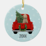 Golden Doodle Dog Red Christmas Truck Ceramic Ornament