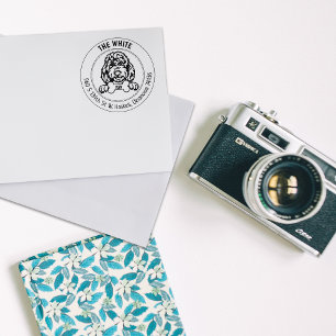 Golden Doodle Dog Return Address Family Rubber Stamp