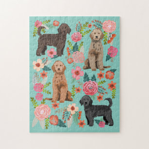 Golden Doodle Dog Vintage Florals Jigsaw Puzzle