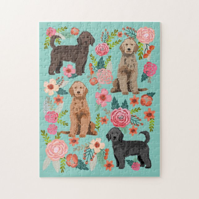 Golden Doodle Dog Vintage Florals Jigsaw Puzzle (Vertical)
