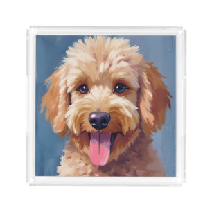 Golden Doodle   Dog Watercolor Painting Pet Acrylic Tray