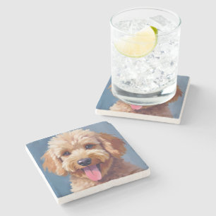 Golden Doodle Dog Watercolor Painting Pet Stone Coaster