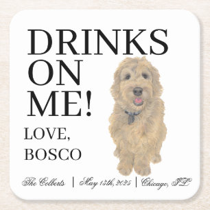 Golden Doodle Dog Wedding Square Paper Coaster