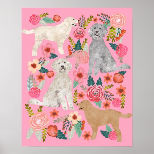 Golden Doodle Floral Dog Art Poster