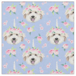 Golden Doodle flower crown periwinkle Fabric