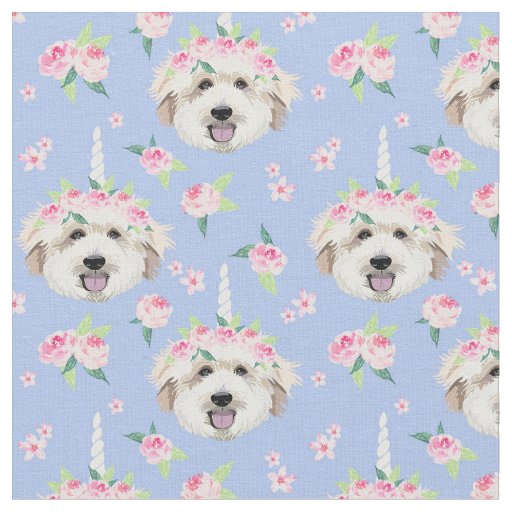 Golden Doodle flower crown periwinkle Fabric