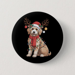 Golden Doodle Gorgeous Reindeer Christmas Tree  Button