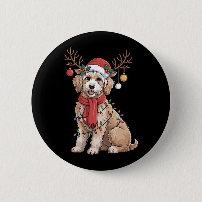 Golden Doodle Gorgeous Reindeer Christmas Tree  Button (Front)