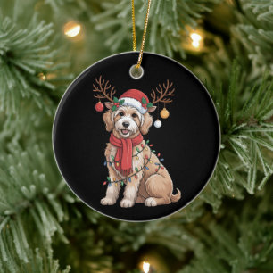 Golden Doodle Gorgeous Reindeer Christmas Tree Ceramic Ornament