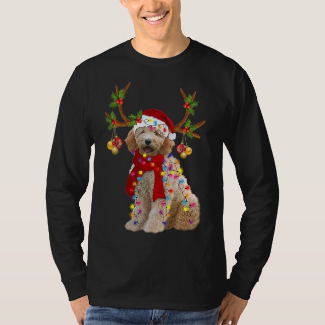 Golden Doodle Gorgeous Reindeer Christmas Tree Lig T-Shirt (Front)