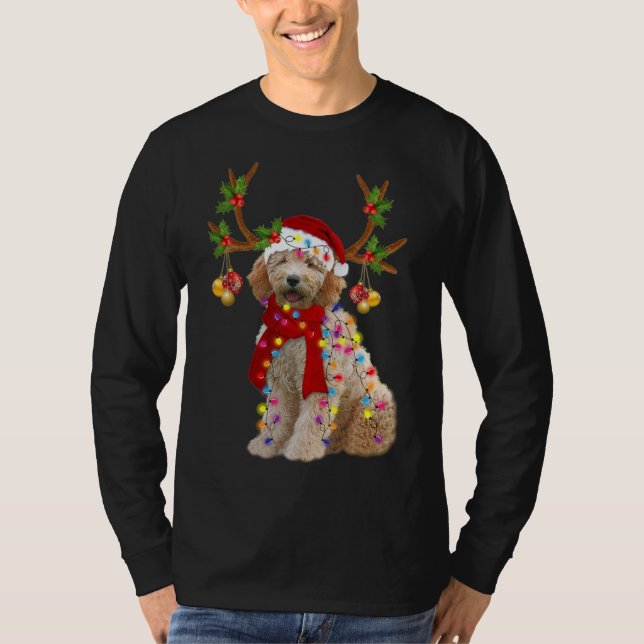 Golden Doodle Gorgeous Reindeer Christmas Tree Lig T-Shirt (Front)