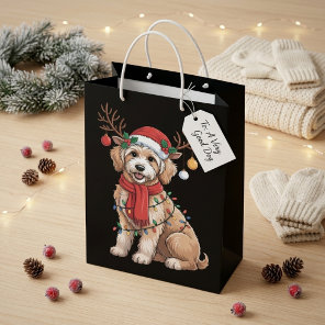 Golden Doodle Gorgeous Reindeer Christmas Tree  Medium Gift Bag