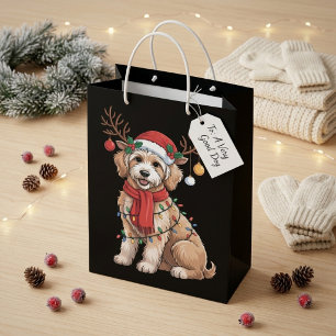 Golden Doodle Gorgeous Reindeer Christmas Tree Medium Gift Bag
