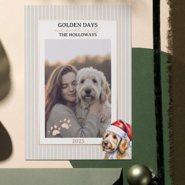 Golden Doodle Holiday Pun Photo Foil Card (Send Paw-liday Greetings with this Holiday Pun Watercolor Golden Doodle Foil Card! )