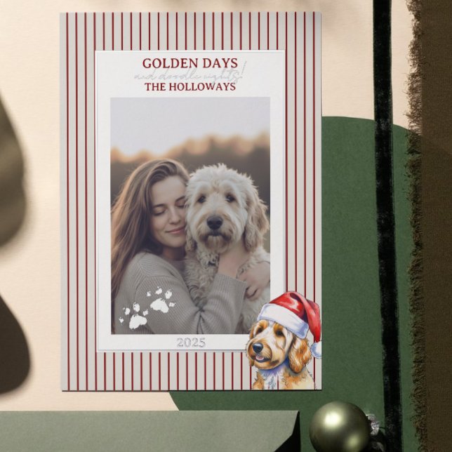 Golden Doodle Holiday Pun Photo Foil Card (Send Paw-liday Greetings with this Holiday Pun Watercolor Golden Doodle Foil Card! )