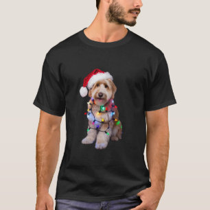 Golden Doodle In Santa Hat Wrapped up in Christmas T-Shirt