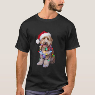 Golden Doodle In Santa Hat Wrapped up in Christmas T-Shirt