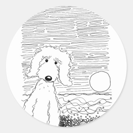 Golden Doodle On The Beach Classic Round Sticker